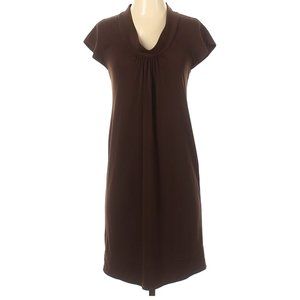 BCBGMAXAZRIA Short Sleeve V-Neck Shift Ruched Dress Brown Sz S #475